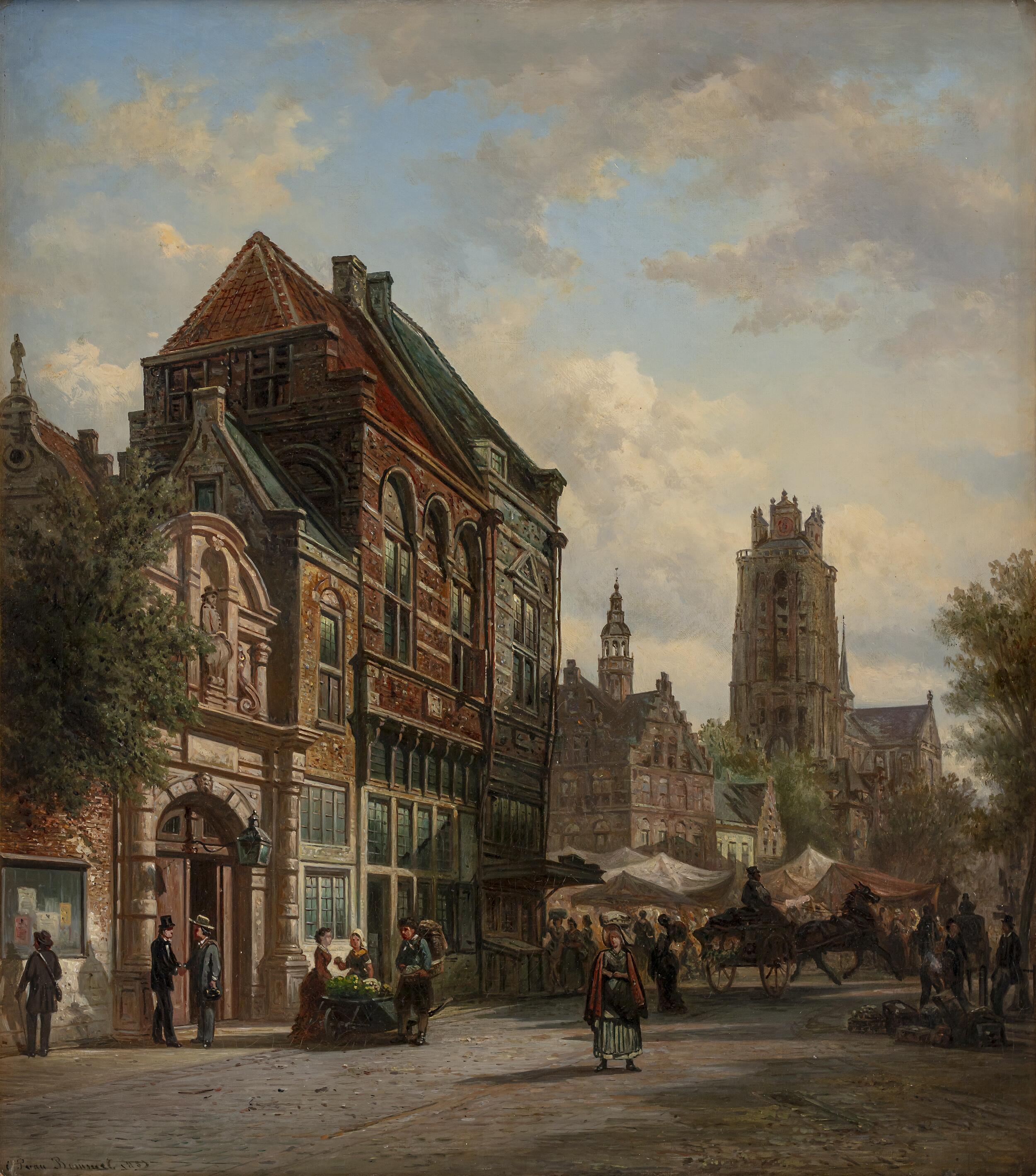 Elias Pieter van Bommel, Het poortje van het Oude Mannenhuis in Dordrecht naast de huizen Samson en 't Cruys bij de Grote Kerk